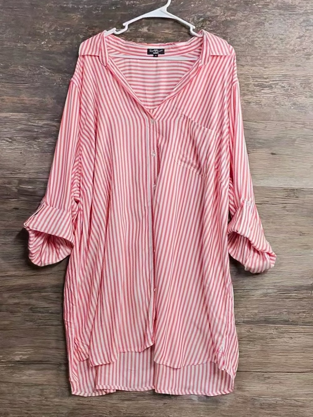 Velvet Heart Pink & White Striped Button-Front Tunic